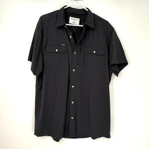 Poncho Shirt Black Slim Fit Short Sleeve Button Up Magnetic Pockets Fish Mens XL